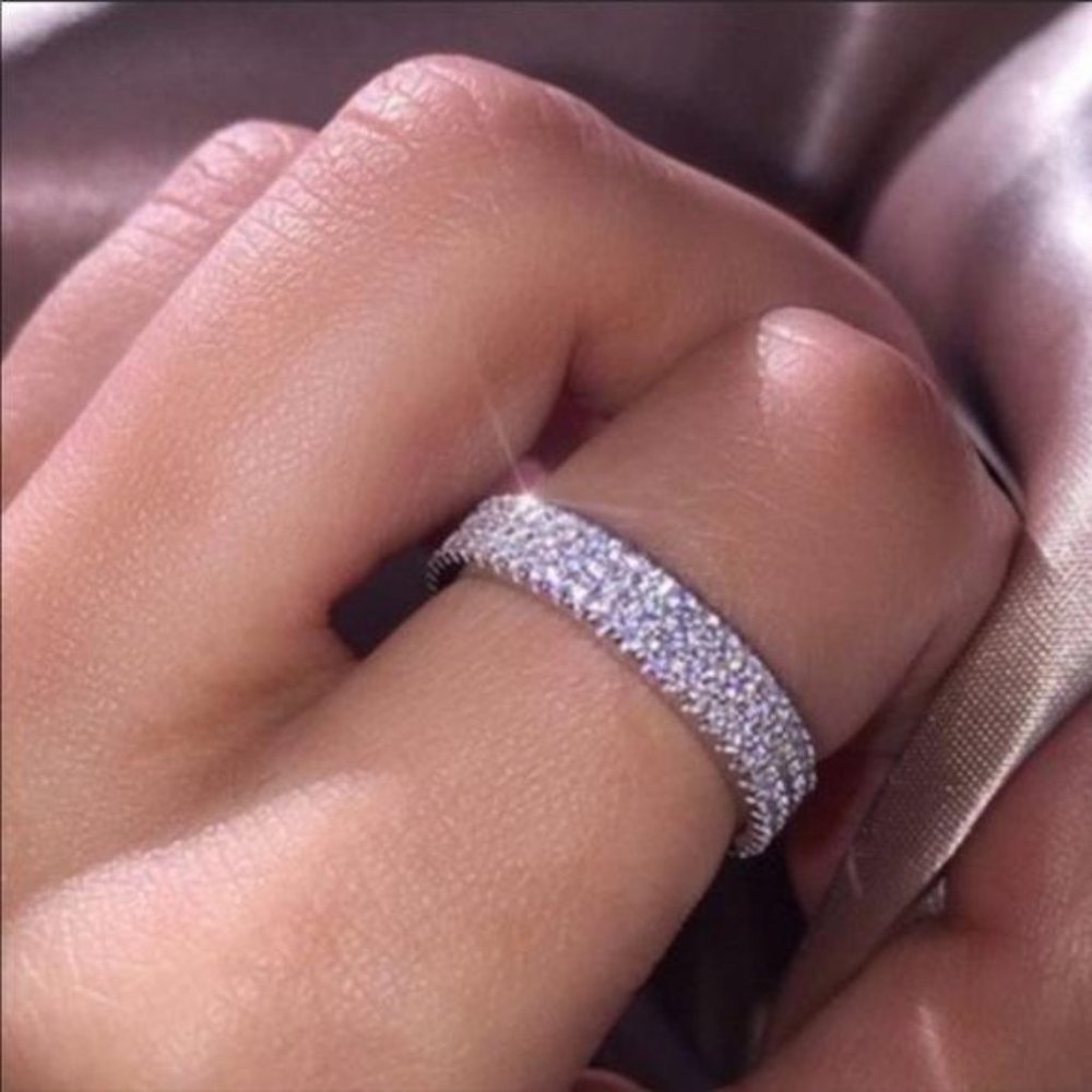 NEW 925 Silver Triple Full Eternity Ring, cute Ring, shiny Ring.